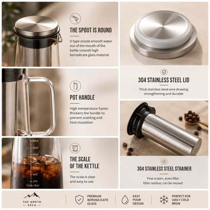 NorthBrew™ Cold Brew Glass Carafe | 34oz Airtight Borosilicate Brewer