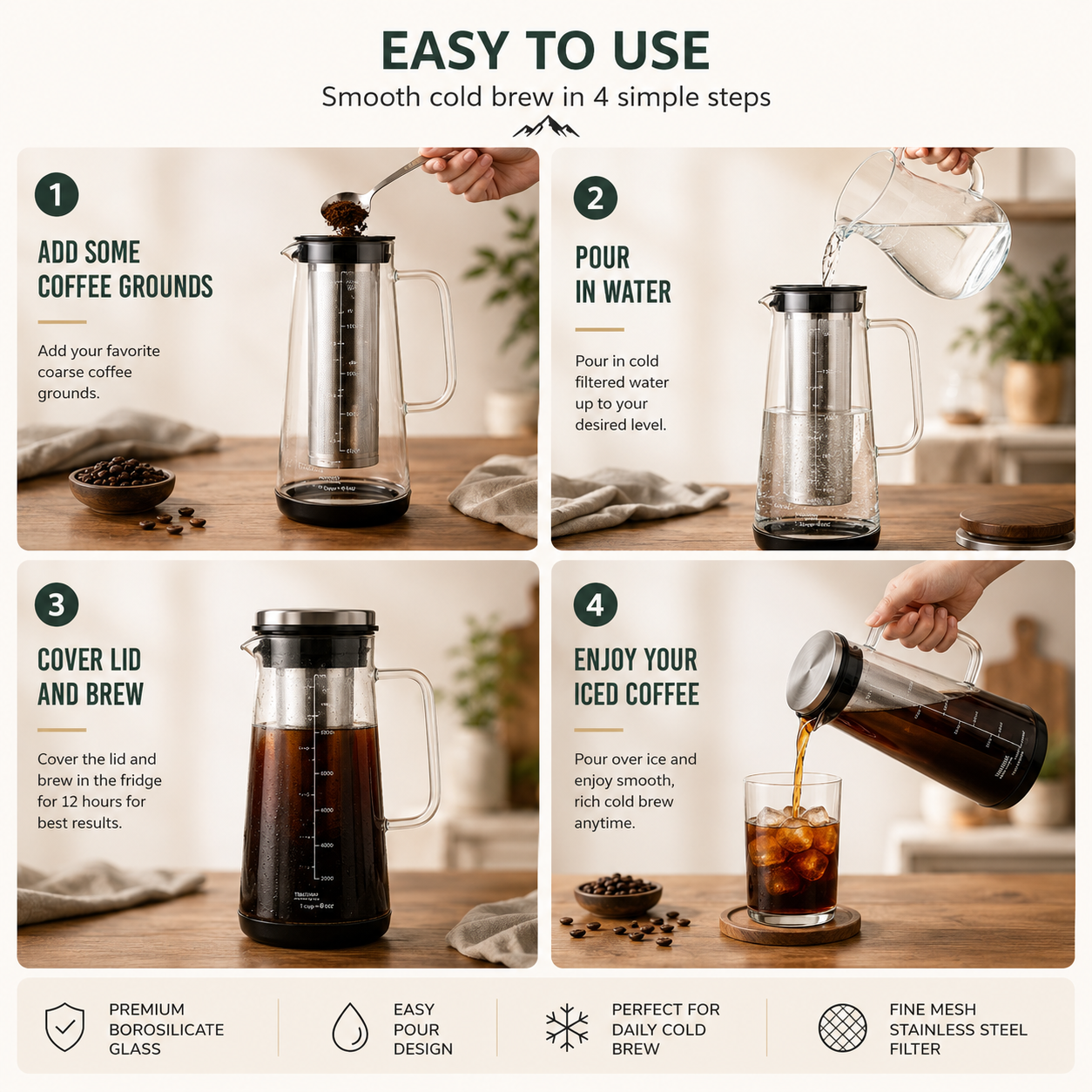 NorthBrew™ Cold Brew Glass Carafe | 34oz Airtight Borosilicate Brewer