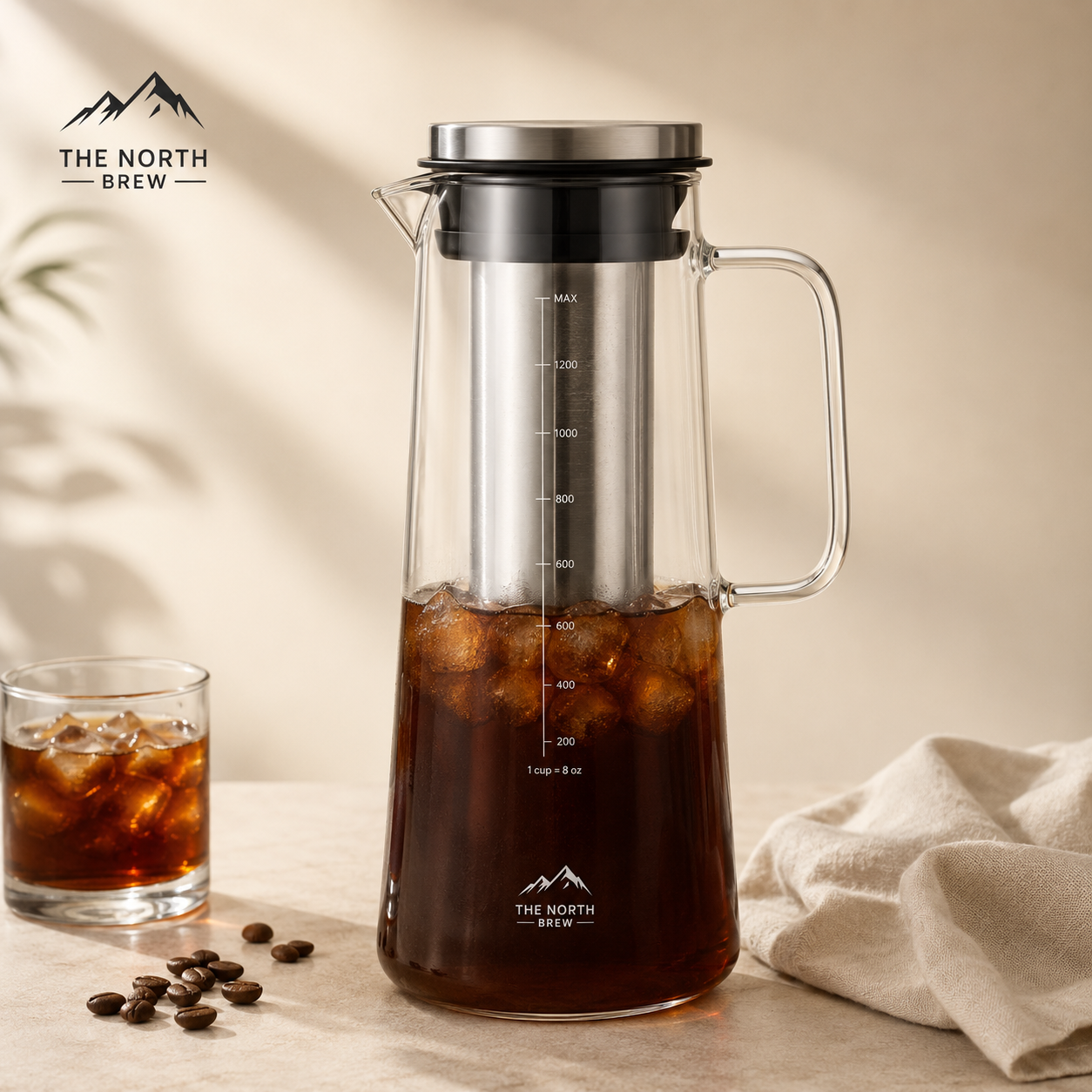 Leeseph Airtight Cold Brew Iced Coffee Maker and Tea Infuser- 1.0L / 34oz Glass Carafe with Removable Stainless Steel Filter