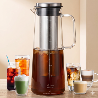 Leeseph Airtight Cold Brew Iced Coffee Maker and Tea Infuser- 1.0L / 34oz Glass Carafe with Removable Stainless Steel Filter
