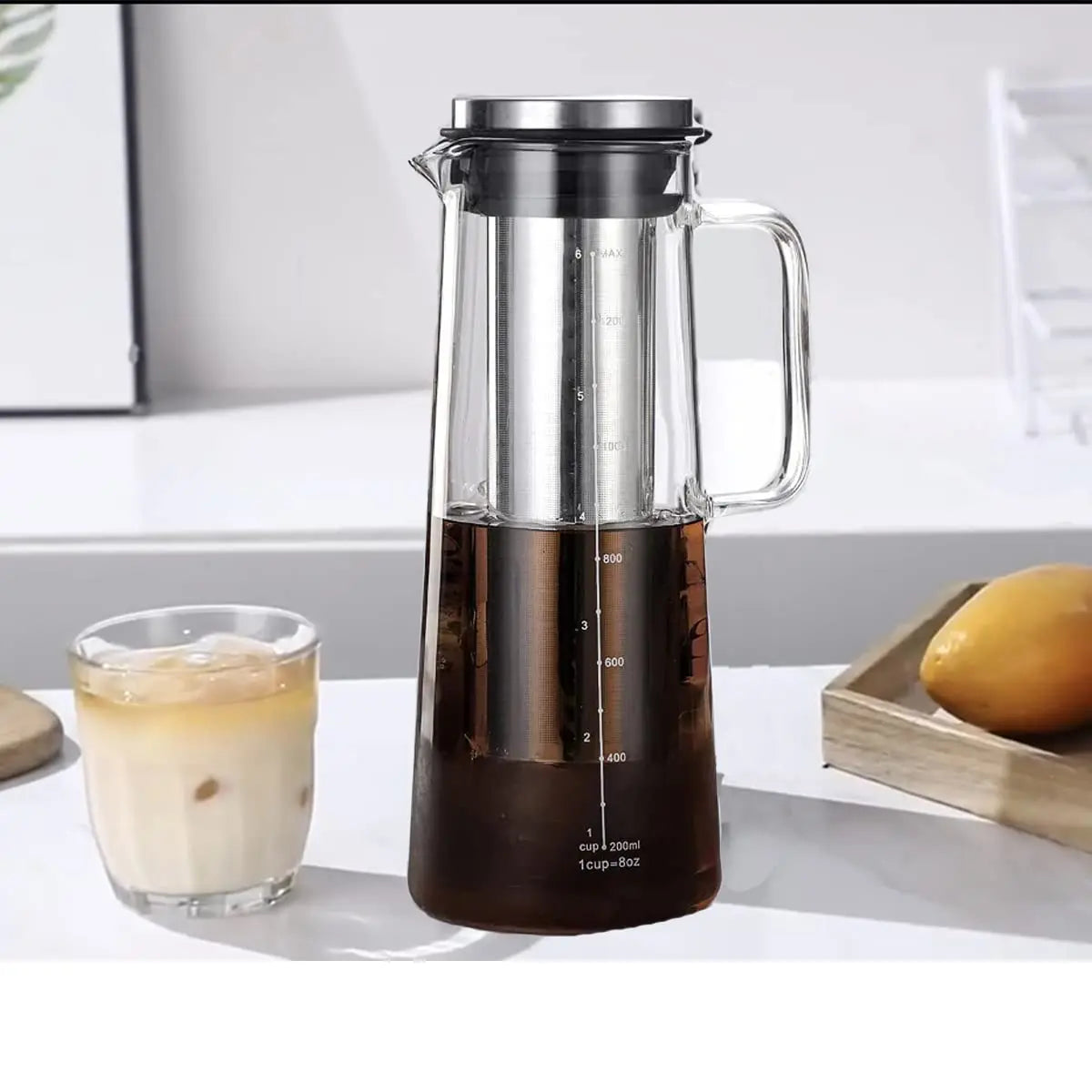 Leeseph Airtight Cold Brew Iced Coffee Maker and Tea Infuser- 1.0L / 34oz Glass Carafe with Removable Stainless Steel Filter