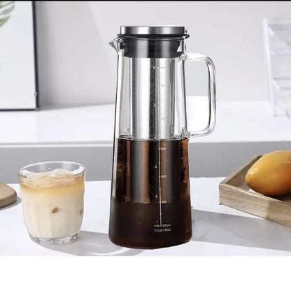 Leeseph Airtight Cold Brew Iced Coffee Maker and Tea Infuser- 1.0L / 34oz Glass Carafe with Removable Stainless Steel Filter