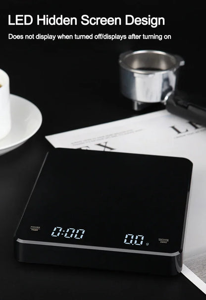 1Set Electronic Coffee Scale with Silicone Pad Digital Coffee Scale with Timer LED Display USB Charging Home Cafe Use Good Gift